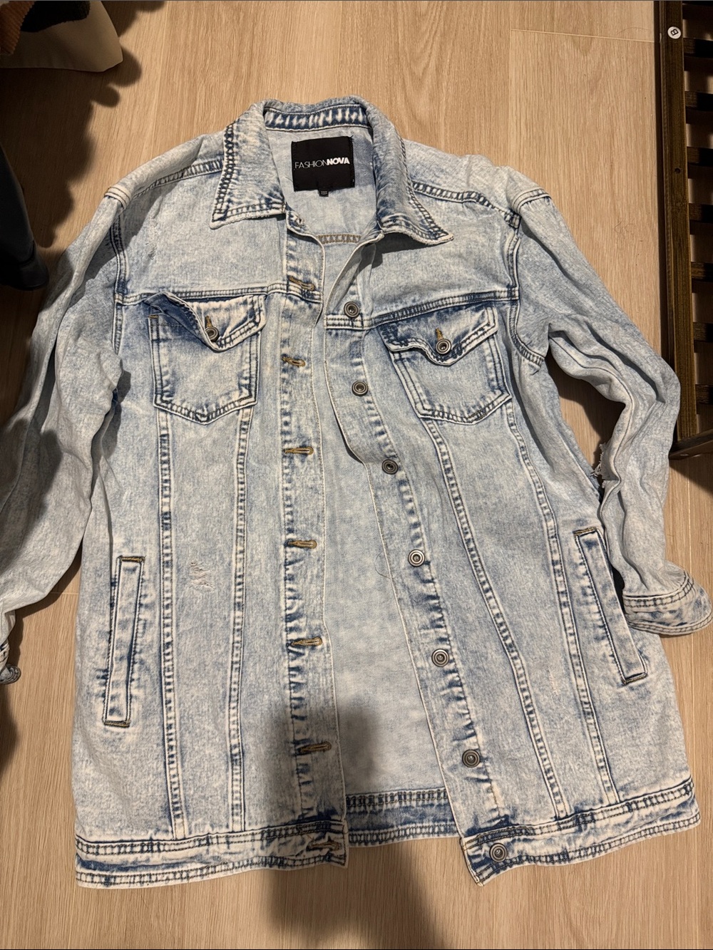 Fashion Nova Acid Wash Light Blue Denim Jacket